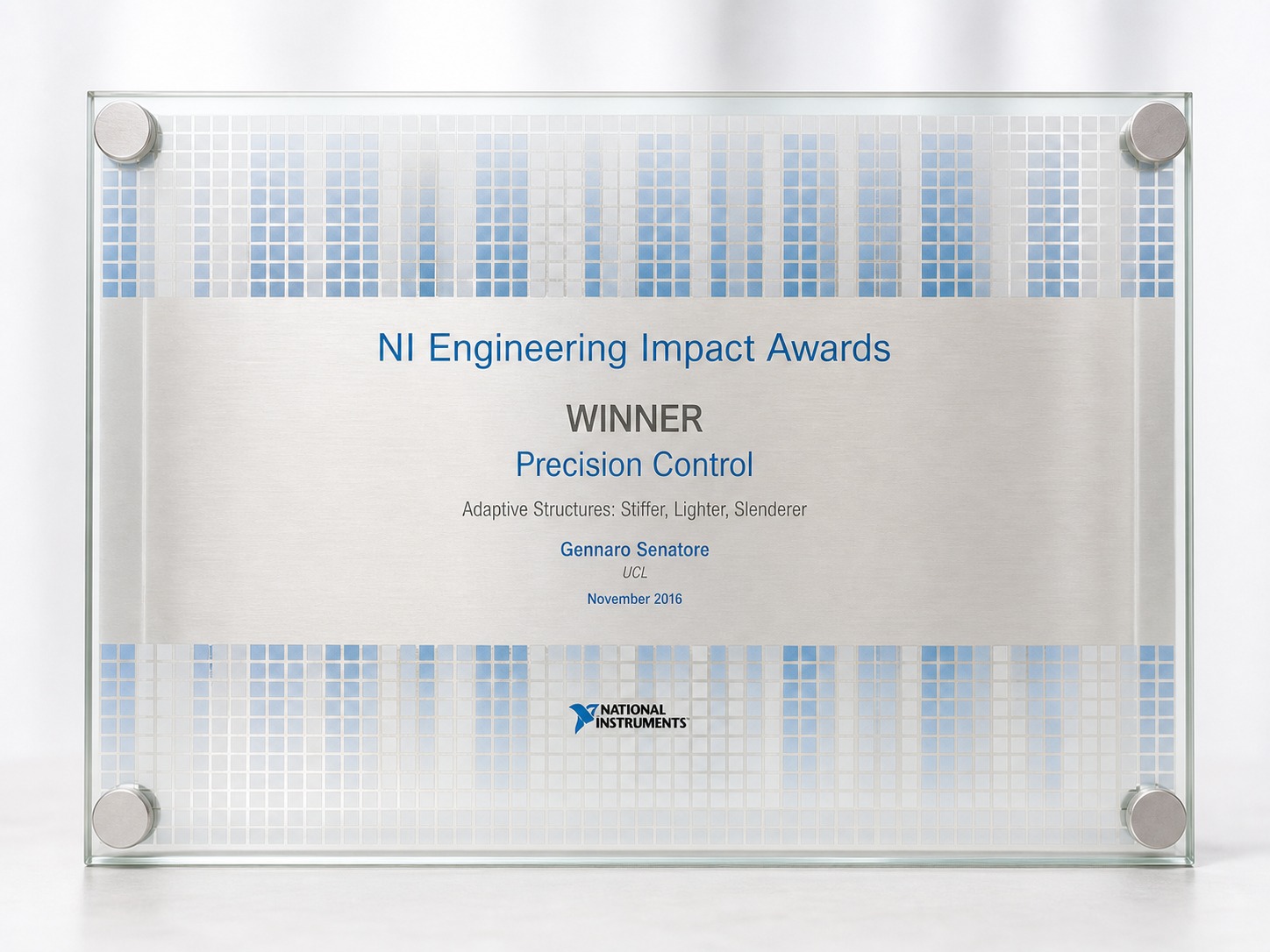 NI Engineering Impact Awards plaque for Gennaro Senatore
